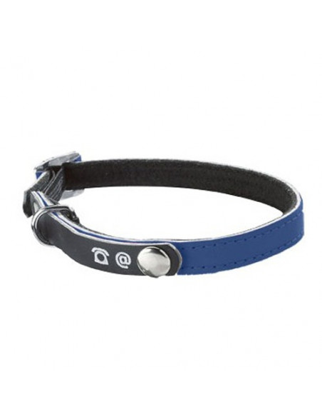 Collier en cuir pour chat Bobby porte-adresse bleu