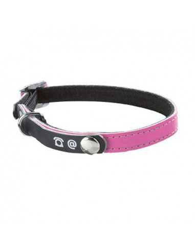 Collier en cuir pour chat Bobby porte-adresse rose