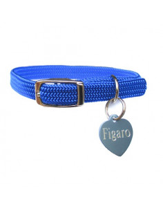 Ensemble collier et médaille gravée pour chat, Cœur bleu