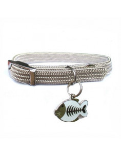 Ensemble collier et médaille gravée pour chat, Poisson gris