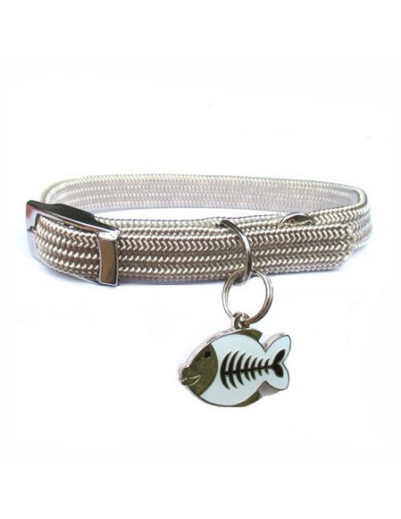 Ensemble collier et médaille gravée pour chat, Poisson gris