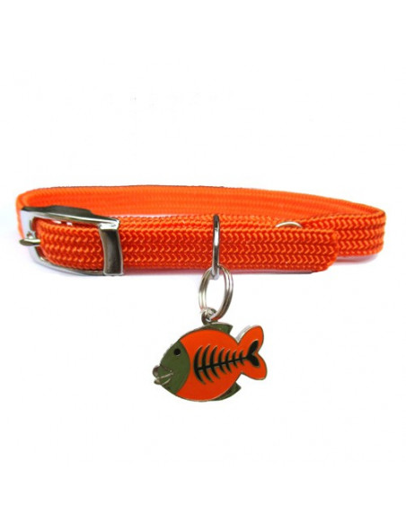 Ensemble collier et médaille gravée pour chat, Poisson orange