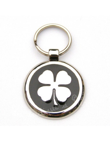 La Boutique à Pierrot - Médaille noire avec trèfle gris pour chien
