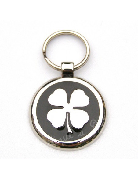 La Boutique à Pierrot - Médaille noire avec trèfle gris pour chien