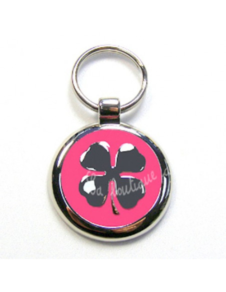 La Boutique à Pierrot - Médaille rose avec trèfle gris pour chien