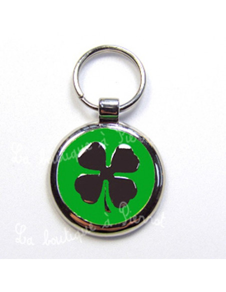 La Boutique à Pierrot - Médaille verte avec trèfle gris pour chien