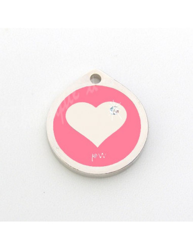 Petite Médaille motif Coeur et Strass, Rose de 2cm pour chien