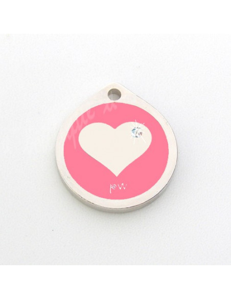 Petite Médaille motif Coeur et Strass, Rose de 2cm pour chien