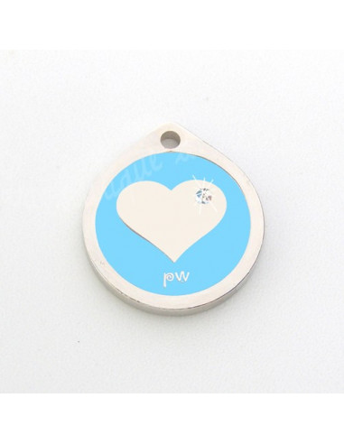 Petite Médaille motif Coeur et Strass, Bleue de 2cm pour chien