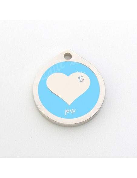 Petite Médaille motif Coeur et Strass, Bleue de 2cm pour chien