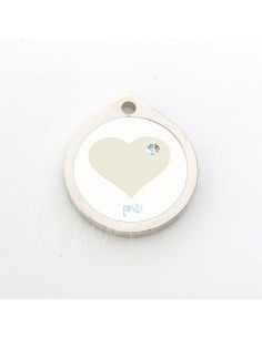 Petite Médaille motif Coeur et Strass, Blanc de 2cm pour chien