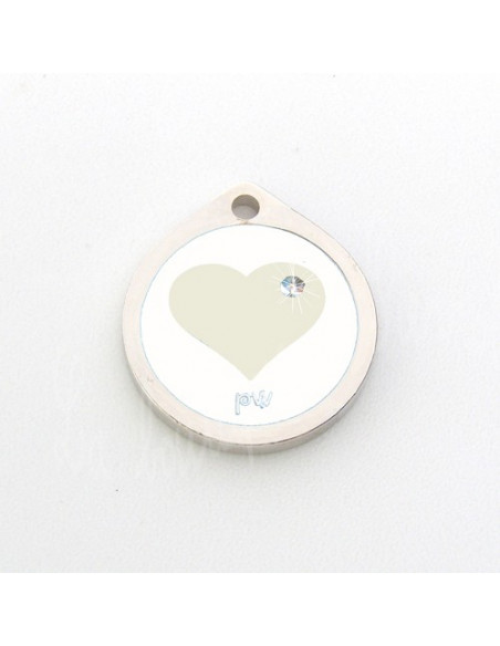 Petite Médaille motif Coeur et Strass, Blanc de 2cm pour chien