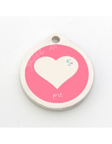 Médaille cœur Rose avec strass 25mm pour chien