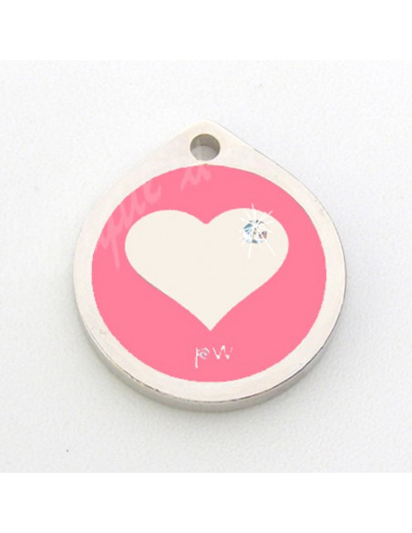 Médaille cœur Rose avec strass 25mm pour chien