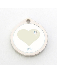 Médaille cœur Blanche avec strass 25mm pour chien