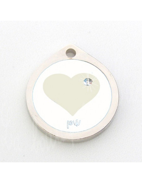 Médaille cœur Blanche avec strass 25mm pour chien