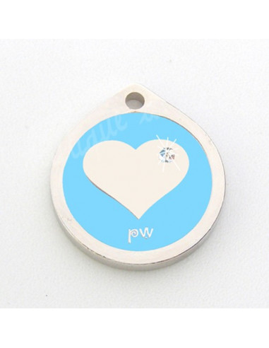 Médaille cœur Bleue avec strass 25mm pour chien