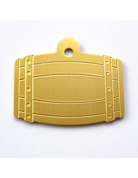 Médaille forme Tonneau doré pour chien