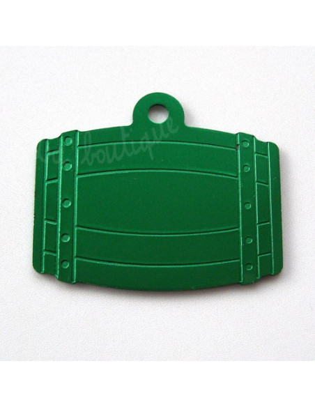 Médaille d'identité pour chien. Forme Petit Tonneau Vert