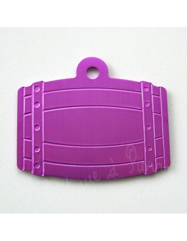 Médaille gravée pour chien. Forme Petit Tonneau Violet