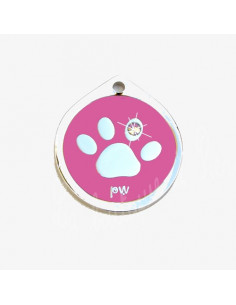Médaille mauve avec patte de chien et strass 2cm