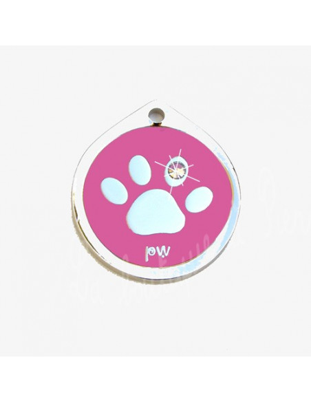 Médaille mauve avec patte de chien et strass 2cm