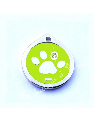 Médaille anis vert avec patte de chien et strass 2cm
