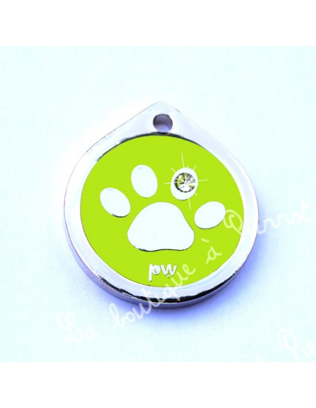 Médaille pour chien patte verte anis avec strass 2,5 cm