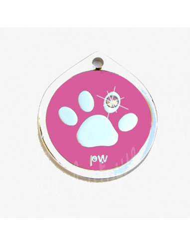 Médaille mauve avec patte de chien et strass 2,5cm