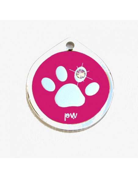 Médaille rose vif collection patte de chien et strass 2,5cm