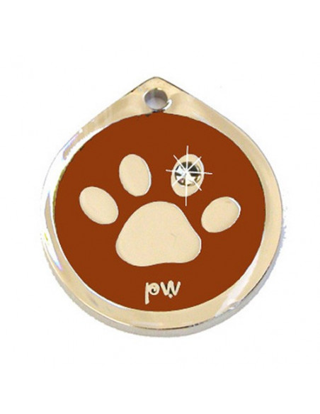 Médaille marron avec patte de chien et strass 3cm