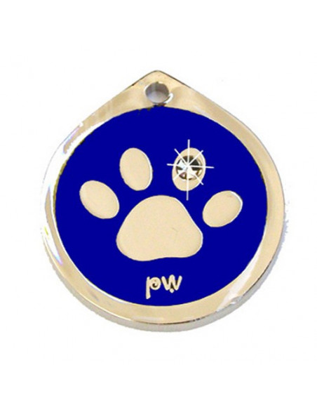 Médaille bleue avec patte de chien et strass 3cm