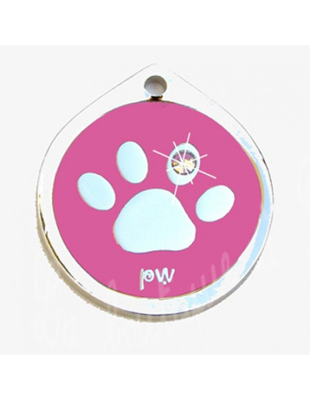 Médaille mauve avec patte de chien et strass 3cm
