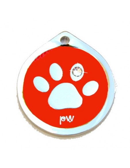 Médaille orange avec patte de chien et strass 3cm