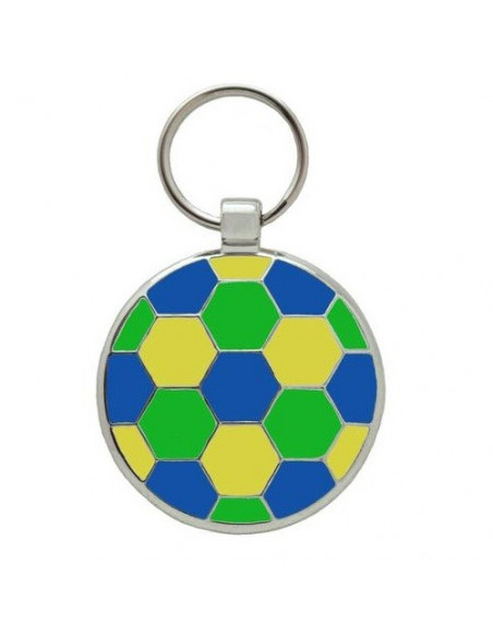 Médaille chien Football 2,5cm Jaune Verte Bleu