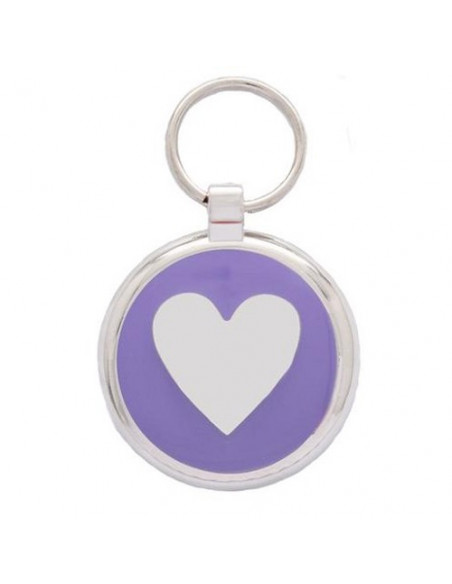 Pendentif chien mauve avec cœur en Relief métal gris