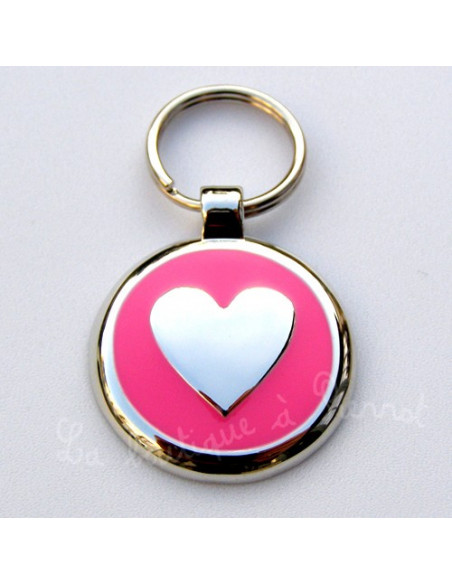 Médaille pour chien Ronde coeur émail rose 3cm