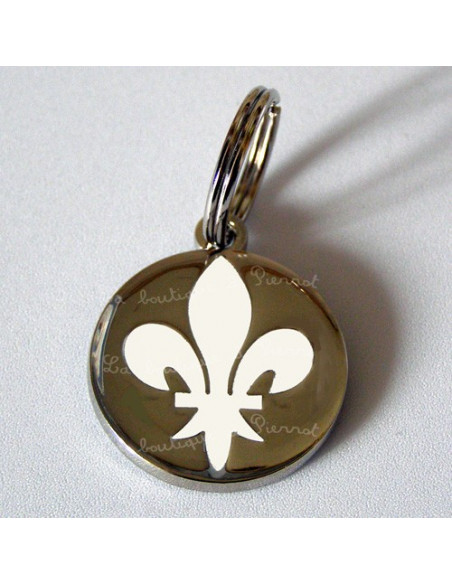 Médaille pour chien avec fleur de lys blanche
