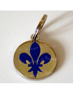 Médaille pour chien grande fleur de lys bleu de 27mm