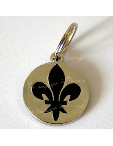 Médaille pour chien avec motif fleur de lys noir de27mm