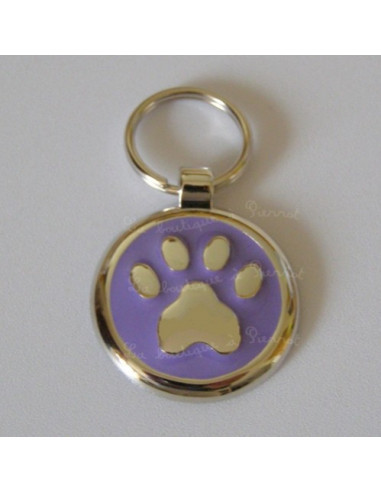 Médaille pour chien Patte émaillée en relief mauve grande de 3cm