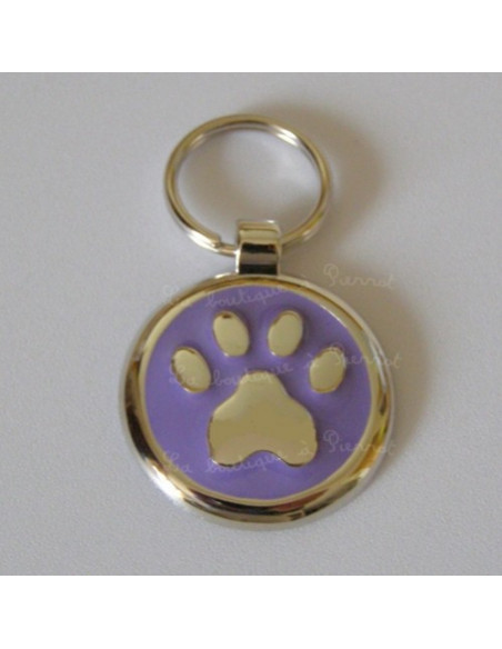 Médaille pour chien Patte émaillée en relief mauve grande de 3cm