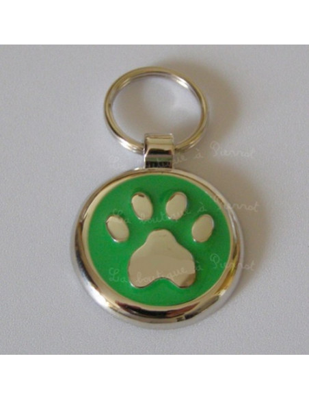 Médaille pour chien verte avec patte motif en relief