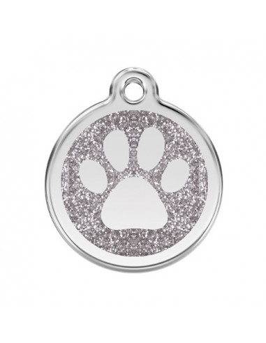 Médaille pour chien Red Dingo 2cm, patte grise avec paillettes