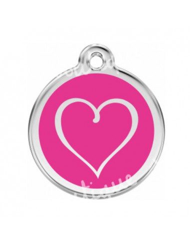 Grande médaille rose vif avec cœur tribal pour chien