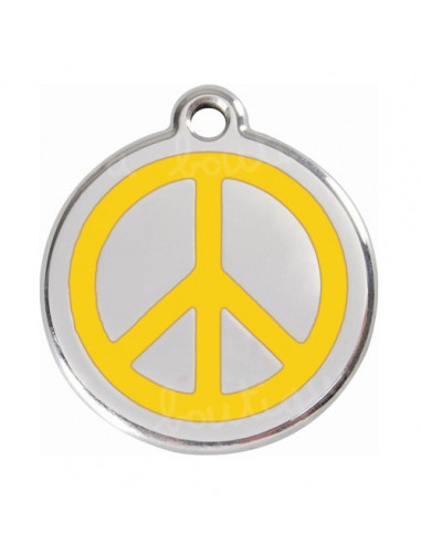 Médaille pour chien red dingo 2cm, peace and love, jaune
