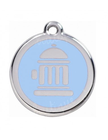 Médaille pour chien red dingo 2cm, pompier sur  fond bleu clair