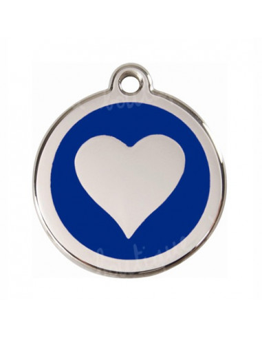 Médaille chien avec cœur sur fond bleu foncé