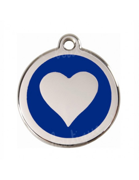 Médaille chien avec cœur sur fond bleu foncé