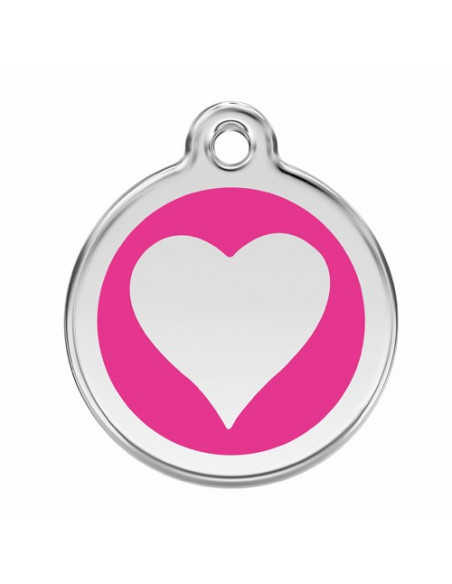 Médaille chien avec cœur sur fond rose vif